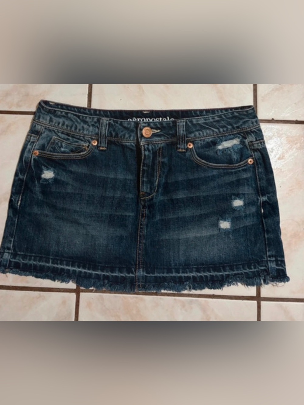Yk2 Aeropostale Dark Wash Distressed Denim Mini Skirt